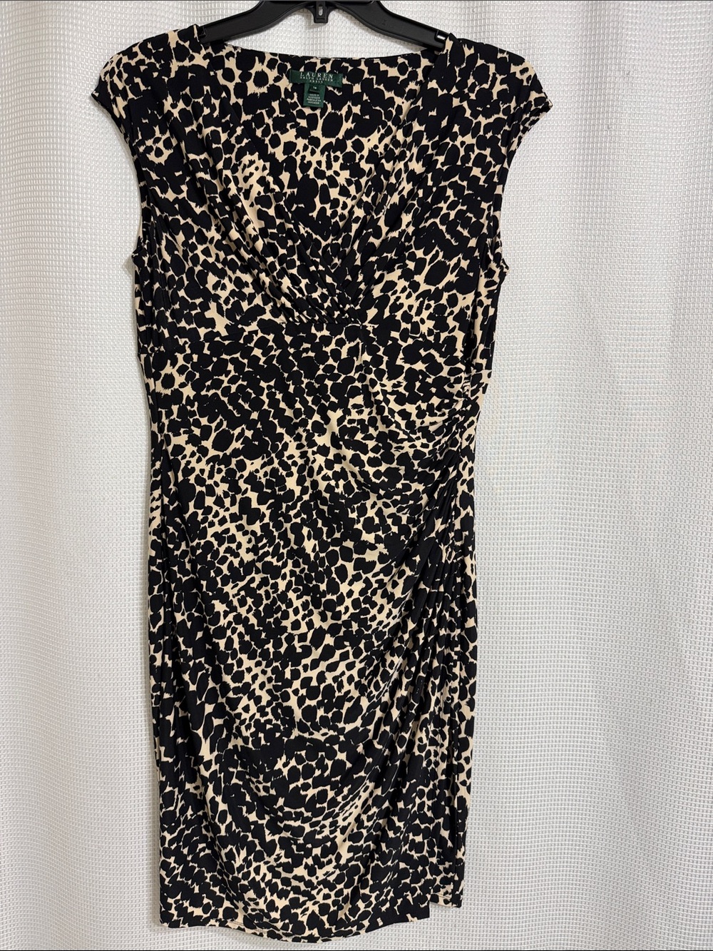 Lauren Ralph Lauren, like new,  V Neck, sleeveless leopard print  dress. Size 14